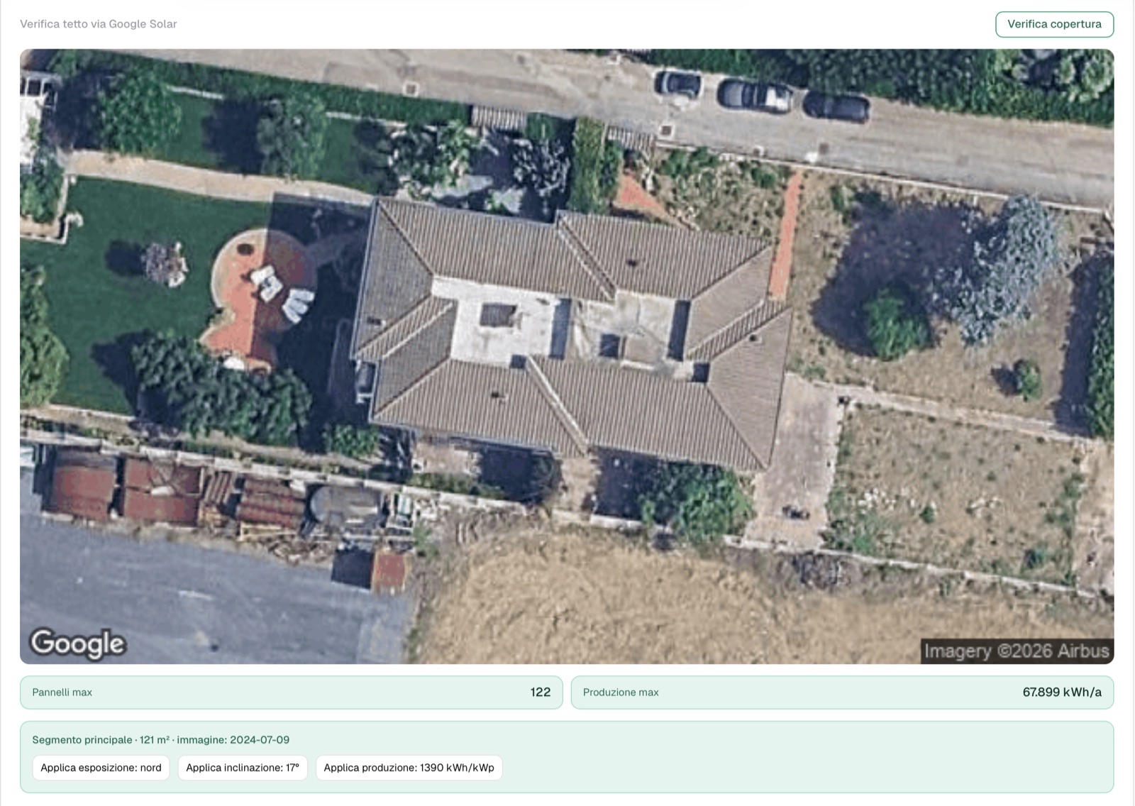 Verificación de cobertura de Google Solar en el formulario de presupuesto